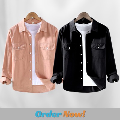 2 Pc Combo Oxford Double Pocket Full sleeves Shirt
