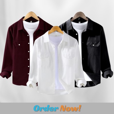 3 Pc Combo Oxford Double Pocket Full sleeves Shirt